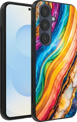 Produktbild von Smartphonica Telefon Fall geeignet für Samsung Galaxy S25 mit Regenbogen Gold Marmor Print - TPU Backcover Fall Regenbogen Gold Marmor Design