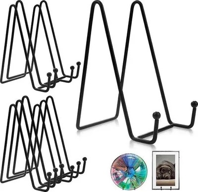 Produktbild von Unyqoos® Metall-Displayständer 6er-Set – schwarze Fotoständer Typ N, 15,5×9,6×7,5 cm, stabile Vierpunktstütze, beschichtet, für Fotos, Bilder & Dekoteller