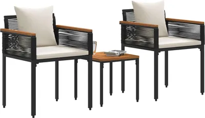 Produktbild von Gartenmöbel Set mit Kissen Schwarz und Cremeweiß Poly-Rattan