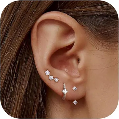 Image de JeweBella Set de boucles d'oreilles Argent 925 Femme Créoles Zirconia Piercings 3 Paires