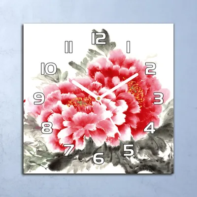 Produktbild von Deko Glasuhr Wanduhr 30x30 Blumen Aquarell Quarz Küchenuhr Bürouhr
