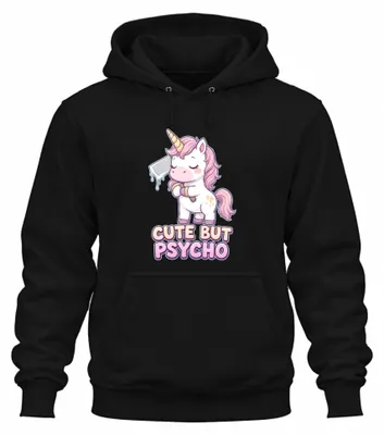 Productafbeelding van Leuke maar gestoorde eenhoorn. Halloween-thema. Grappige hoodie/kapucietrui, zwart, maat M