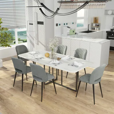 Produktbild von Esszimmerstühle 6er Set Küchenstühle Metall Gestell Polsterstuhl Grau
