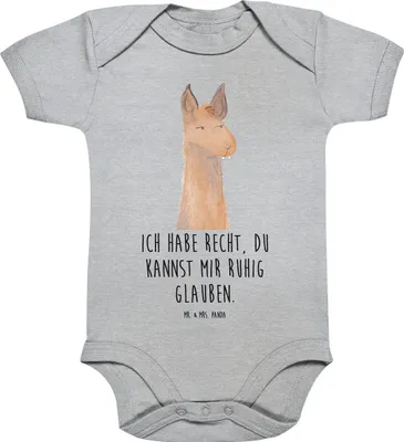 Produktbild von Mr. & Mrs. Panda Babybody Lamakopf Genervt 12. - 18. Monat - Heather Grey - Geschenk, Babystrampler, Strampler, Recht haben, Kurzarmbody, Lamas, babykleidung body, Büro