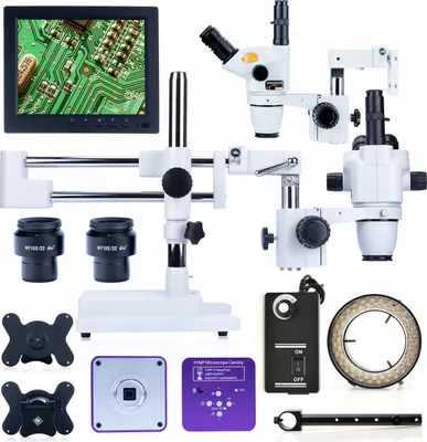 Immagine prodotto di Rosfix Set Moon Pro MSMP-T-SDMS1-6745 - Microscopio Stereo Trinoculare con Display da 8", Fotocamera da 51 MP, Luce Ad Anello LED | Zoom 6,7-45x