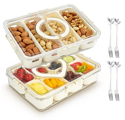 Snackboxen-Set 2er-Pack mit 8+4 Fächern, wiederverwendbar, transparent