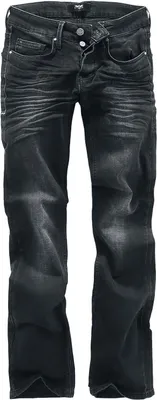 Produktbild von Black Premium by EMP Herren schwarze Medium Rise Jeans mit leichter Waschung - bequeme Passform mit ausgestellten Beinen und seitlicher Kontrastnaht W38L30