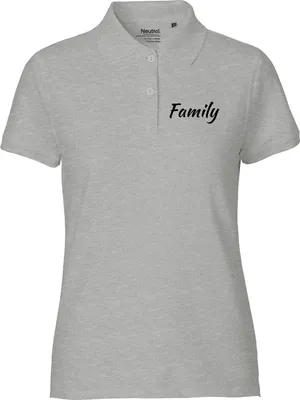 Produktbild von Huuraa Damen Polo Shirt Family Schriftzug M Sport Grey Bio Baumwolle Fairtrade Poloshirt Geschenkidee