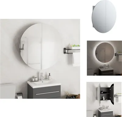 Produktbild von vidaXL Badezimmerschrank mit Rundem Spiegel & LED Grau 54x54x17,5 cm -  Badezimmerwaschtische