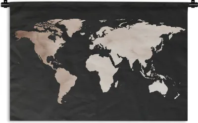 Produktbild von MuchoWow® Wandteppich Wandbehang Weltkarte - Braun - Schwarz 60x40 cm Tapisserie Dekoration Wandtuch - Wanddekorationen
