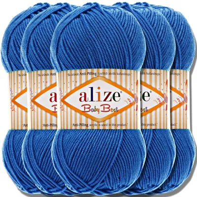 Imagen del producto de Alize 5x 100g Baby Best, hilo antibolitas, de color sólido, ideal para tejer a crochet o a dos agujas (azul real | 141)