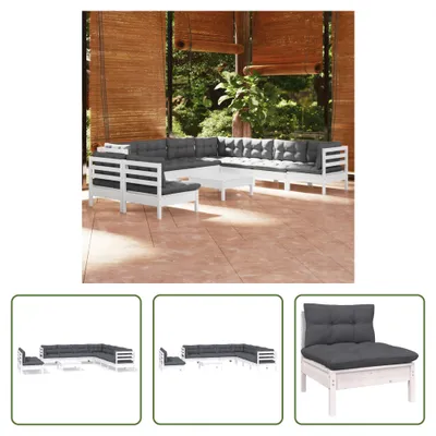Produktbild von The Living Store 10-tlg. Garten-Lounge-Set mit Kissen Weiß Massivholz Kiefer