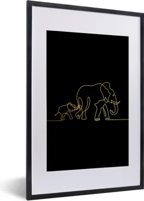 Produktbild von MuchoWow® MuchoWow® Gerahmtes Poster Elefant - Einfach - Gold - Schwarz 40x60 cm - Poster mit zchwarzem Bilderrahmen - Poster in Rahmen