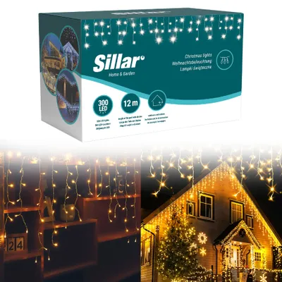 Productafbeelding van IJzelregen, lichtketting, warmwit, 300 LED's, 12 meter, IP44, geschikt voor buiten, kerstdecoratie, hekwerk, warmwit