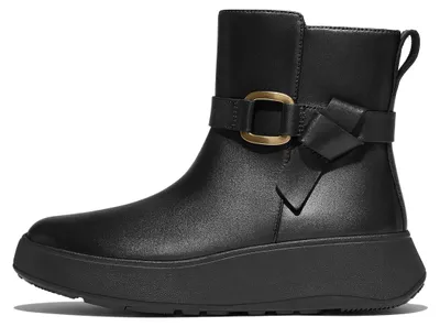 Productafbeelding van FitFlop F-Mode enkellaarsjes met vierkant ringdetail, leren plateauzool