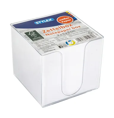 Produktbild von Zettelbox mit 700 Blatt weiße Notizzettel / Farbe: transparent klar