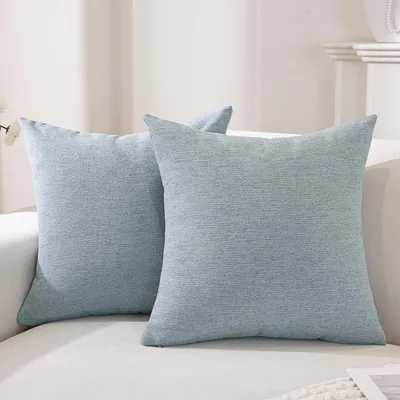Immagine prodotto di Set di 2 federe 60x60 cm, azzurro chiaro, aspetto lino, con cerniera nascosta
