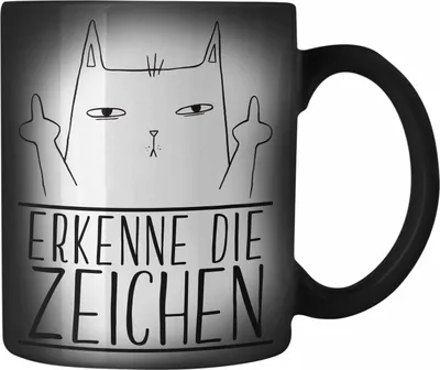 Produktbild von Trendation - Erkenne Die Zeichen Katze Mittlerer Finger Geschenk Katzenliebhaber Farbwechsel Zauber-Tasse Geschenkidee (Schwarz)