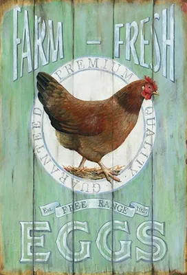 Produktbild von vianmo Holzschild 30x20 cm Huhn Farm fresh Eggs free range
