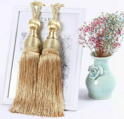 Produktbild von 2pcs Vorhang Raffhalter Seil Tie Rücken Quaste Vorhänge Binden Gold