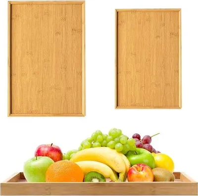 Productafbeelding van Houten serveertafelset van natuurlijk hout - Ontbijt-, diner- of tussendoortafel voor gerechten, snacks en desserts - 28 x 21 cm + 22 x 13 cm