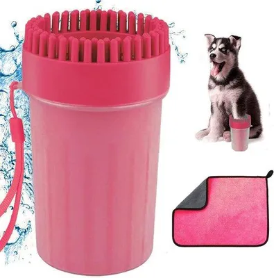 Produktbild von Silikonreiniger für Hunde und Katzen, tragbar, mit Handtuch, rosa