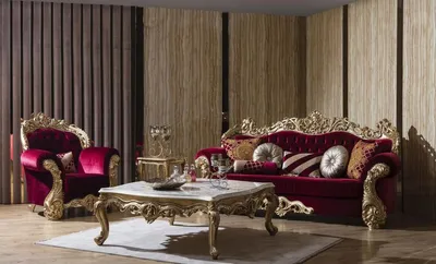 Produktbild von Casa Padrino Luxus Barock Wohnzimmer Set Boardeauxrot / Weiß / Gold - 2 Sofas & 2 Sessel & 1 Couchtisch - Wohnzimmer Möbel im Barockstil - Edel & Prunkvoll