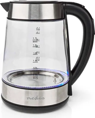Produktbild von Nedis Wasserkocher - 1.7 l - Glas - Transparent - 60,70,80,90,100 °C - Temperaturindikation - Um 360 Grad drehbar - Verdecktes Heizelement - Strix Controller - Boil-dry protection
