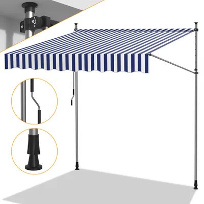 Immagine prodotto di Tenda da sole Jopassy Tenda da sole a morsetto Tenda da sole per balcone Tende da sole resistenti ai raggi UV Tenda da sole con braccio articolato Bianco Blu 3,5 m