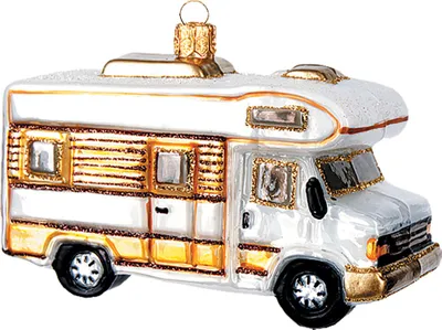 Produktbild von Christbaumschmuck Glas Wohnwagen 11cm weiß / gold