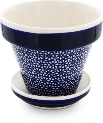 Produktbild von Original Bunzlauer Keramik Blumentopf mit Unterchale H=11,8/2,8cm D=14/11,8cm Design 120