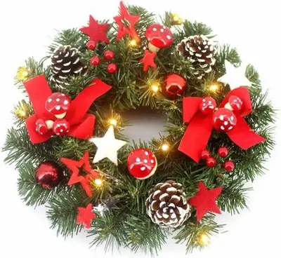 Produktbild von Idena Deko Weihnachtskranz 10 LED 6h Timer Ø30cm batteriebetrieben warmweiß