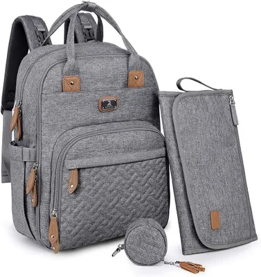 Produktbild von Wickelrucksack grau, 42x20x30 cm, 18 Fächer, Schnullerhalter, für unterwegs