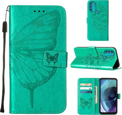 Produktbild von Moto G71 5G Hülle, Schmetterling Prägung Flip Leder Kartenfächer Schutzhülle Ledertasche mit Ständer für Motorola Moto G71 5G Grün