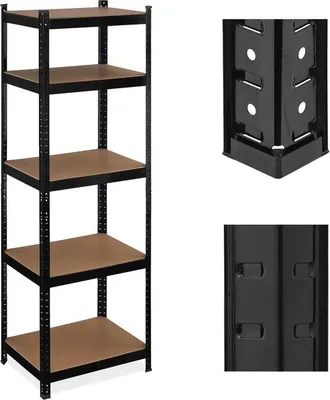 Produktbild von Famanu Stellingkasten 5 Regale - Schwarz Stahl - 180 x 60 x 45 cm - Bis 500 kg - Aufbewahrung für Garage und Keller