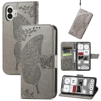 Immagine prodotto di Per Nothing Phone 2 custodia in ecopelle per cellulare con design a farfalla grigio
