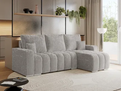 Produktbild von MKS MEBLE Sofa mit Schlaffunktion - Ecksofa mit Schlaffunktion und Bettkasten - Sofa 3 Sitzer - Schlafsofa - Couch - Schlafsofa mit Bettkasten - Kirasso L - Hellgrau Cord