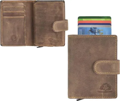 Produktbild von Greenburry Kartenbörse Leder Kreditkartenetui Vintage Minibörse Herren RFID antik braun
