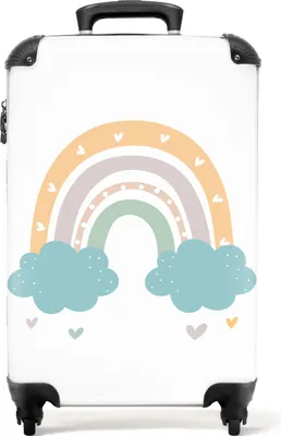 Produktbild von NoBoringSuitcases.com - Weißer Kinderkoffer Regenbogen - Passt in 55x40x20 cm und 55x35x25 cm - Reisegeschenkkoffer - Handgepäck Reisetasche weiß - Kindertrolley mit Rädern - Reisekoffer mit Rollen - Rollkoffer - Kindertrolley Mädchen - Koffer KinderHandgepäck Koffer 55x35x20 cm, 36L,