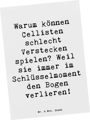 Produktbild von Mr. & Mrs. Panda Ansichtskarte Spruch Cello Schlüsselmoment - Weiß - Geschenk, Ansichtskarten, Orchester, Streichinstrument, Bogen, Musik, bildkarte, Musiker, Postkarten