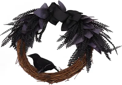 Image de Couronne Halloween Bowknot Crow Garland Décoration Home Door Hallway Hanging Wreath