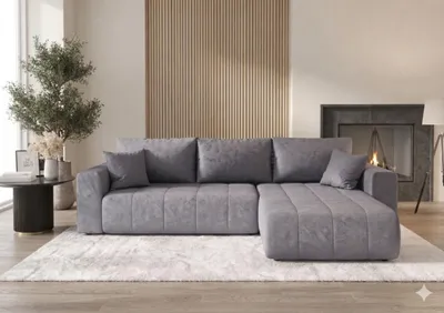 Image de Canapé d’angle LARA droit bleu velours Monolith 70 - fonction couchage, coffre de rangement pour la literie