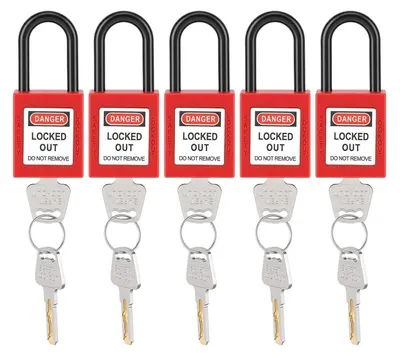Produktbild von Vorhängeschloss Lockout Tagout 5 Stück Rot 38mm Nylon Staubdicht Gleichschließend
