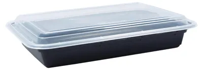 Produktbild von 50x Mehrweg Menüboxen wiederverwendbar PP mit Deckel ungeteilt schwarz 29.5x20x5.5cm
