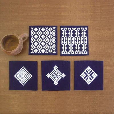 Image de Olympus Kogin Kit de broderie "Dessous de verre 5 pcs", motif à compter, 10x10cm, original du Japon