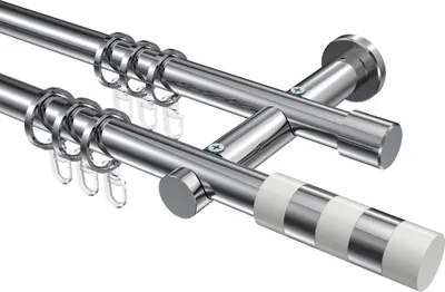 Produktbild von Interdeco Gardinenstange / Vorhangstange Chrom, Typ Platon Mavell (Zylinder Bicolor), 20 mm Ø 2-läufig, 220 cm