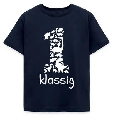 Produktbild von Spreadshirt Dinosaurier Einschulung Erstklassig 1. Klasse Kinder T-Shirt, 98/104 (3-4 Jahre), Navy
