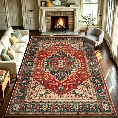 Immagine prodotto di Tappeto per soggiorno, stile orientale, 200x300 cm, rosso, lavabile, antiscivolo, pelo corto