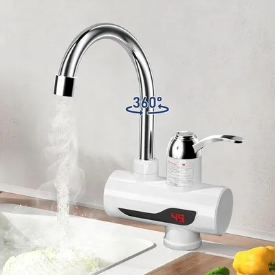 Obrázok produktu pre Elektrický kohútik na ohrev vody do kuchyne, 3000 W, 30–60 °C, otočný o 360 stupňov, určený pre karavany