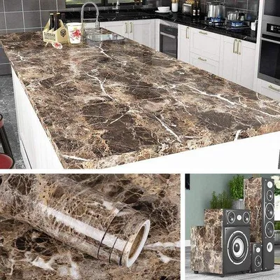 Produktbild von Marmerplakfolie 5x60 cm - Selbstklebende Deko-Folie für Küchenarbeitsplatte und Tisch - Selbstklebende Dekoration